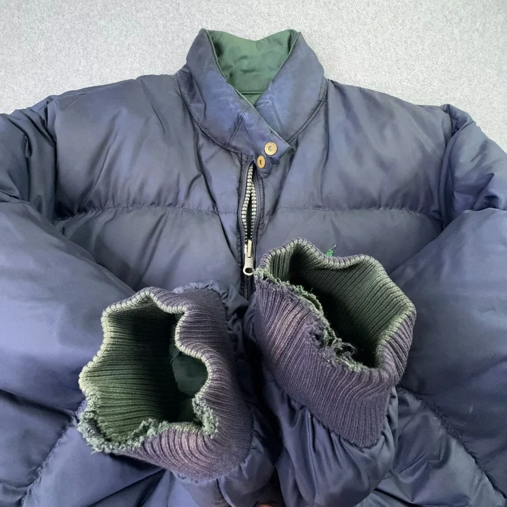 VTG 90s Polo Ralph Lauren Reversible Down Puffer Coat Men's M Green Navy Pony‎